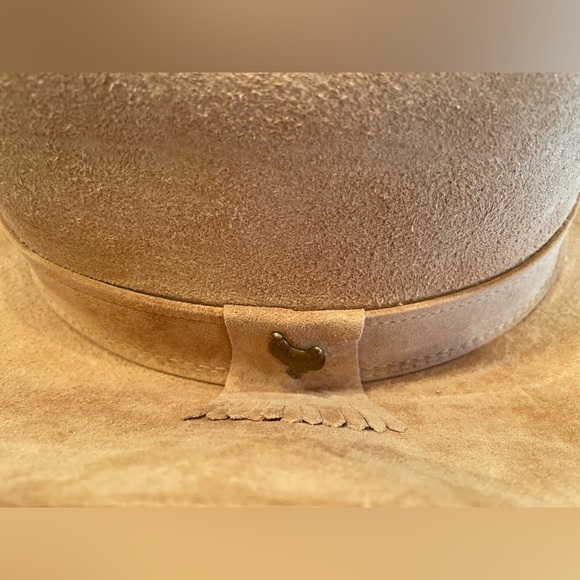 Chapeau de cowboy en cuir Henschel vintage - Bords surpiqués, bande médaillon - Canada